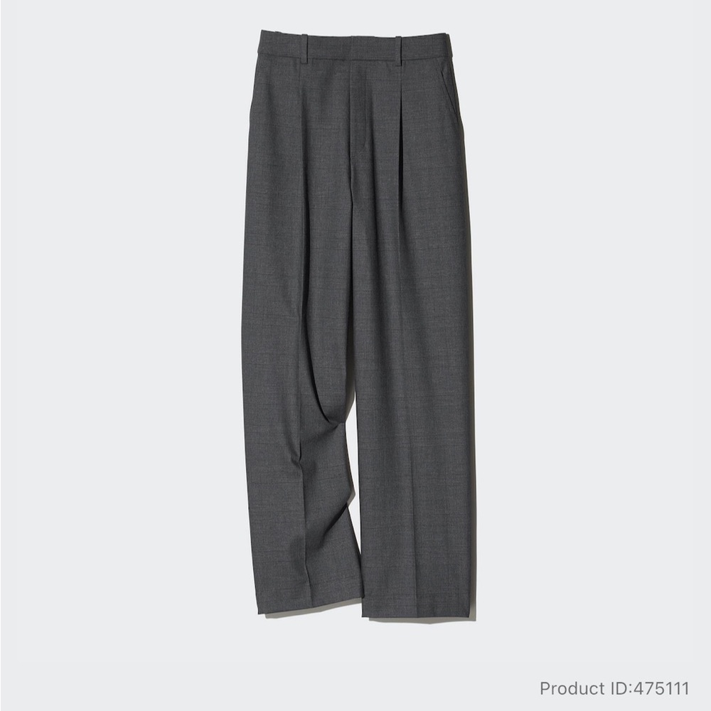 Uniqlo Women's Pleated Wide Pants- Checked Dark Gray